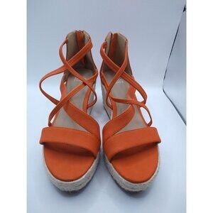 Eileen Fisher Orange Espadrille Wedge Sandals Strappy Design & Zipper Size 7.5